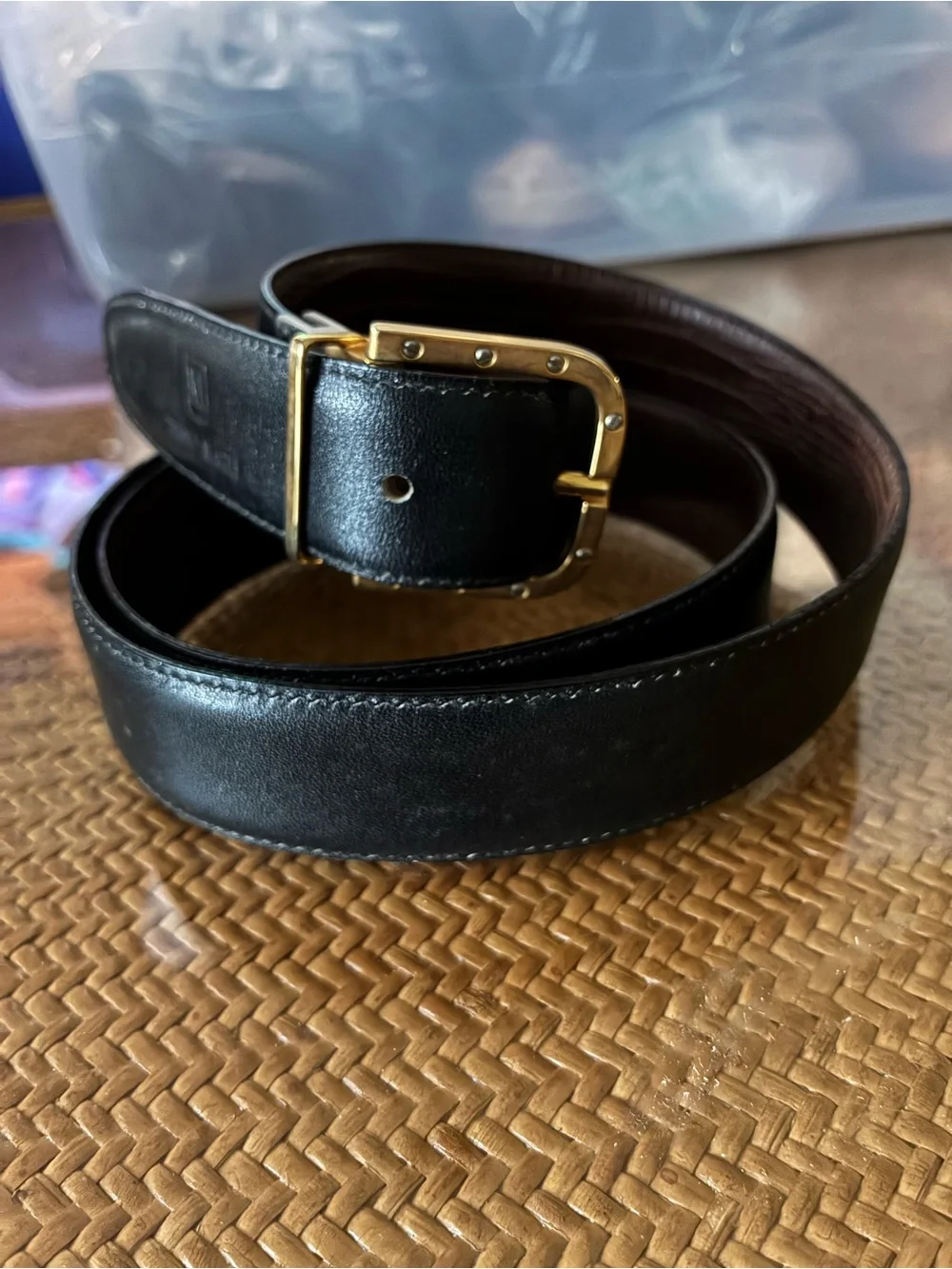 Bruno Magali brown/ black snakeskin leather reversible belt. Brass buckle. L40”